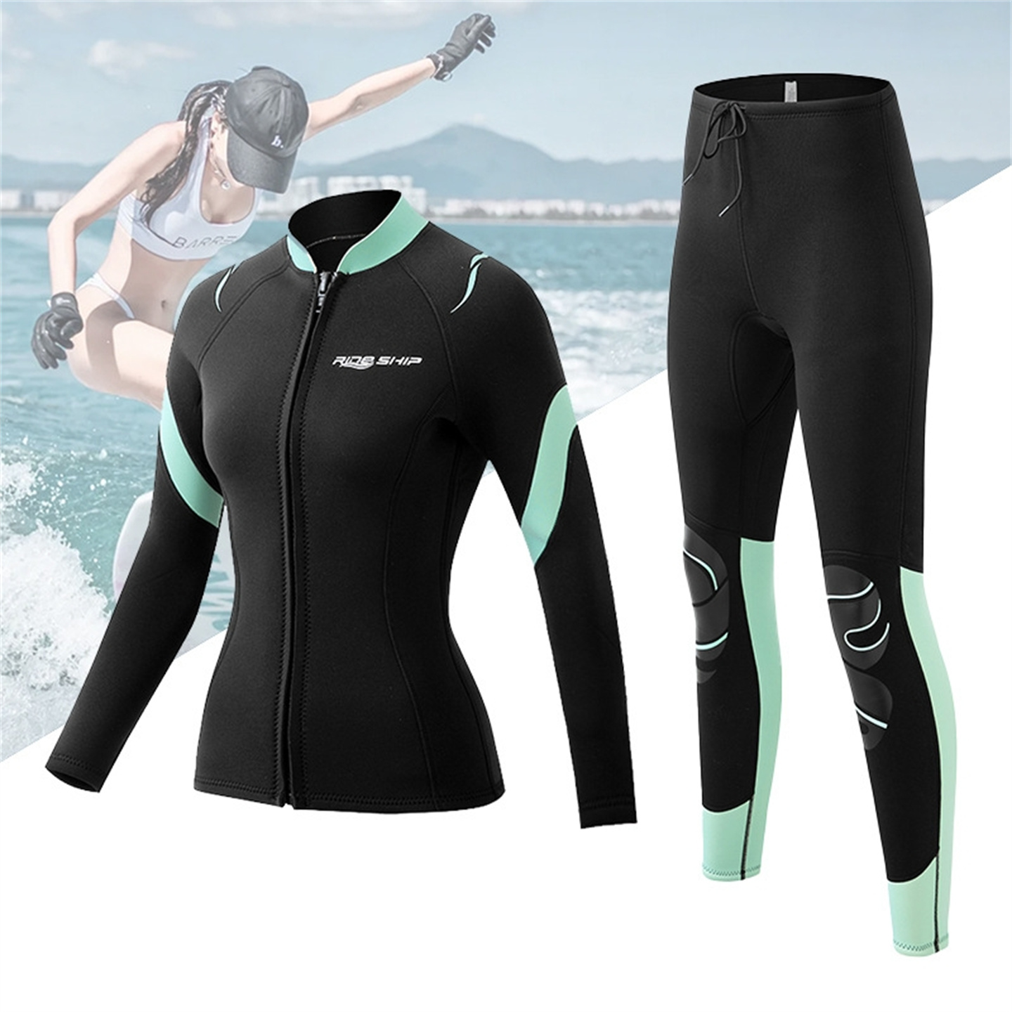 Wetsuit 3Mm Neoprene - 3 ミリメートルネオプレン痩身ウェットスーツ女性のダイビングトップとパンツセパレート 2 個セットシュノーケリングサーフィン冬サーマル水着